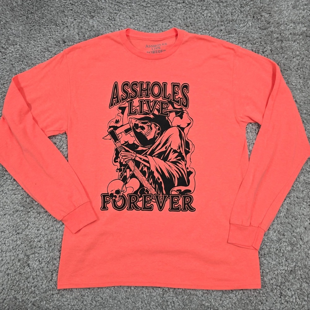 Assholes Live Forever Men’s Long Sleeve‎ Graphic Shirt Orange Large Streetwear